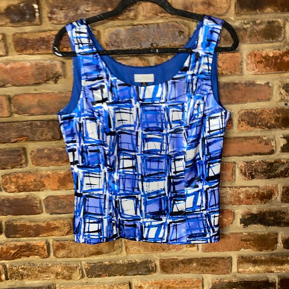 Tahari Tops Tahari Arthur S Levine Blue White Abstract Tank Top